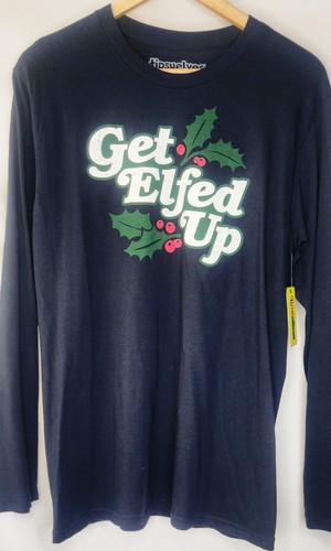 TIPSY ELVES Men’s GET ELFED UP Navy Graphic Tee Christmas Size MEDIUM - NWT!