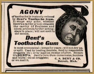 1903 Dent's Toothache Gum Agony Swollen Face Crying Man Print Ad