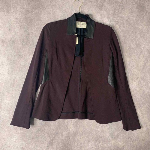MW 10018 Womens Blazer Jacket Size 2 Purple Leather Penti Long Sleeves NWT