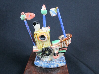 Schöne Willie Carter Studio Keramik Top Farm Schiff Boot Figur, signiert 