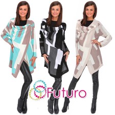 Womens Medium Knit Long Cardigan Warm Poncho Sweatcoat Jacket Sizes 8-14 Mv139
