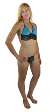 Espiral Two Piece Fringed Top and Thong Style #259 - Large - Turquoise/Black