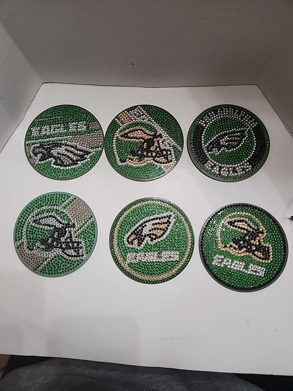 Philadelphia Eagles Diamond Painting Coasters with Holder, Football 6pc FINISHED