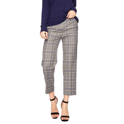 Tibi Lucas Suiting Plaid Wool Blend High Rise Crop Pants Gray Size 2