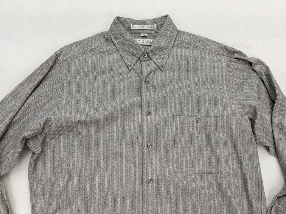 Editions by Van Heusen Men's Shirt Size 17 x 34/35 Gray Striped Button-Up - Image 3 of 4