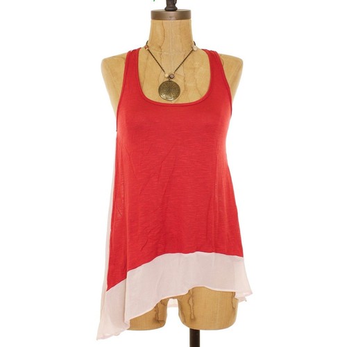 Soprano Tunic Tank Top Size XS Sheer Back Red Cream Colorblock NEW Tag B8 - Picture 1 of 3