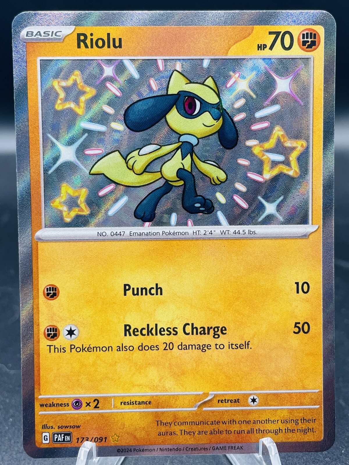 Pokemon Riolu 173/091 Paldean Fates Shiny Ultra Rare Holo LP