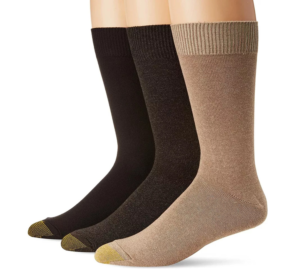 Гольфы с золотым носком, 3 пары мужских носков до середины икры из микро-трикотажа на плоской подошве - коричневый