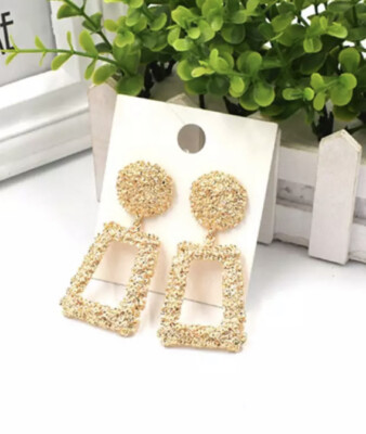 Gold, Heavy Texture Fashion Geometric Earrings, Prom, Wedding, New