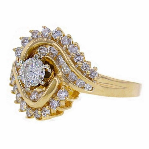 Anello da sposa cocktail oro giallo 14 kt 0,85 ct-0,35 ctw taglio tondo diamante centrale misura 7 - Foto 2 di 4