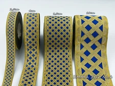 Greek Semi-Metallic Jacquard Fabric Gallon Trim gold-blue color 10 8,5 4 2,5 cm