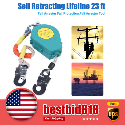 23ft 330lbs Self Retracting Lifeline Lanyard Arrester Fall Protection +Hook Rope