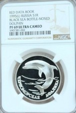 1995 RUSSIA SILVER 1 ROUBLE BLACK SEA BOTTLE NOSED DOLPHIN NGC PF 69 ULTRA CAMEO