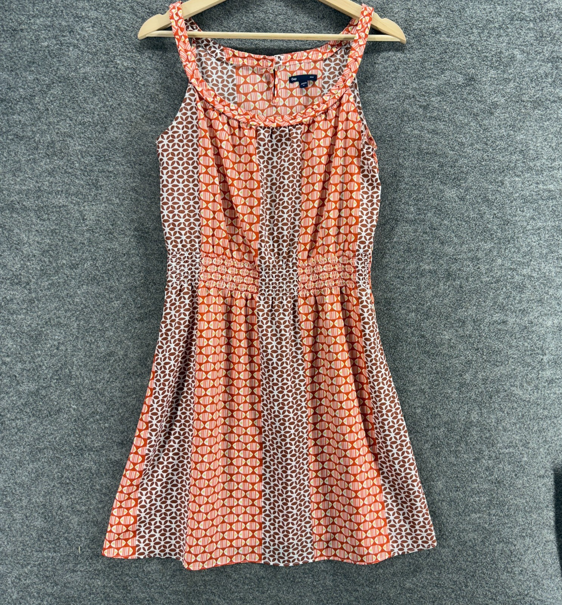 gap orange dress Gap Dress Women M Medium Orange Geometric Sheath Midi Sleeveless Hook & Eye