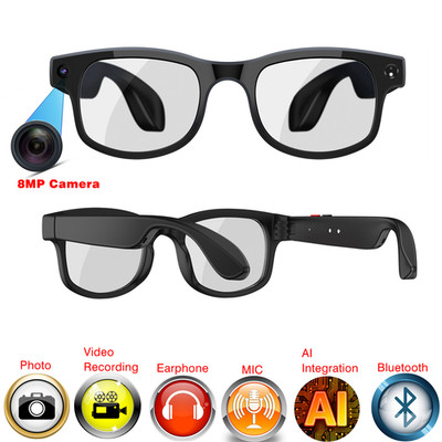 AI Bluetooth Smart Glasses with Camera & Voice Assistant Noise Canceling Transla