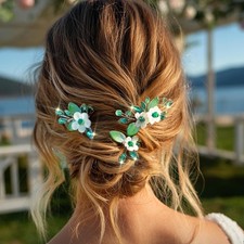 Wedding Hair Pieces Green Flower Hair Pins Brides Hair Accessories for Women ...