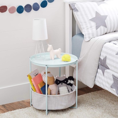 Amazon Basics Round Storage End Table, Side Table with Cloth Mint Green - Picture 2 of 5
