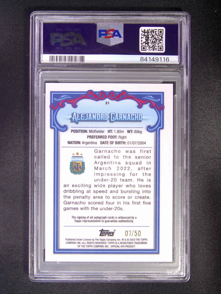 2023 Topps Argentina Fileteado Alejandro Garnacho #31 Auto Pink Tango /50 PSA 9 - Image 2 of 2