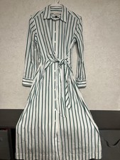 Universal Thread Women XS Green White Striped Long Sleeve Midi Shirtdress Cotton