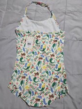 Mini Boden 8-9 Girl's Ivory Mermaid Floral Swimsuit White Ruffle