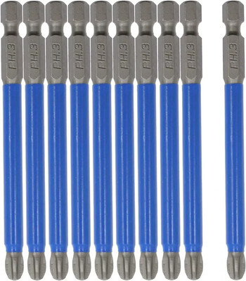 10Pcs Magnetic PH3 Phillips Bits Set 3.5 Inch Long anti Slip #3 Bit (PH3 X 90MM)