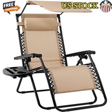 Folding Zero Gravity Recliner Patio Lounge Chair w / Adjustable Canopy Shade
