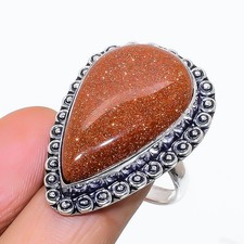Red Sunstone Gemstone Handmade 925 Sterling Silver Jewelry Ring Size 9 US