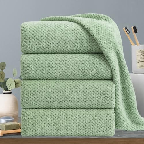 Extra Large 35x70 Inch Green Luxury Bath Towels 4-Piece Set