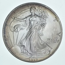 Beautiful Toned - 1995 American Silver Eagle 1 Troy Oz .999 Fine Silver *566