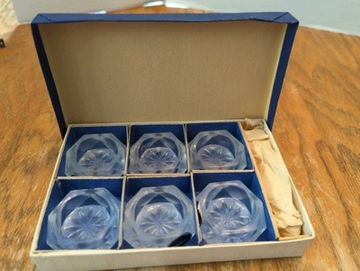 Vintage Bohemia Glass Salt Cellar & Spoons Czechoslovakia 6 Rare SHOVEL SPOONS