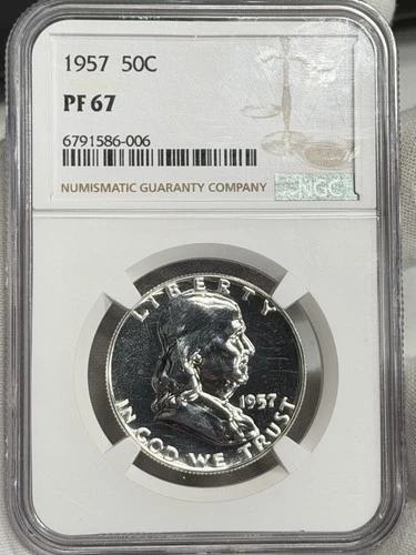 1957-P 50c Franklin Half Dollar NGC PF67 PR67 Silver Benjamin US Coin PROOF