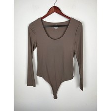 Nuuds Brown Long Sleeve Bodysuit Scoop Neck Casual Comfortable Top