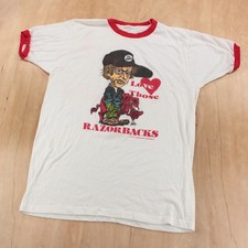 rare Arkansas Razorbacks Do Right ringer art t-shirt LARGE tag vtg 80s usa made