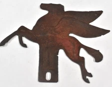 Vintage ORIGINAL Mobil Pegasus Gas Oil Advertising License Plate Topper Sign