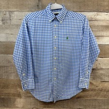 Ralph Lauren Boys Blue White Gingham Button Down Shirt Size 8 Small Pony Logo