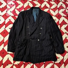 Vintage Wool Double Breasted Suit Jacket Black Striped As Is READ