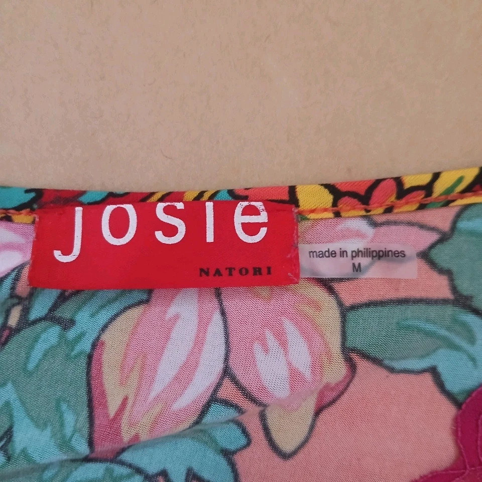 Josie Natori Orange & Pink Lace Trim Floral Slip Dress Medium Sexy Nightie - Image 3 of 4