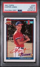 1991 Topps #333 Chipper Jones In-Person Auto Red Ink PSA 9 Auto 10
