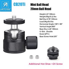 3/8" Mount Mini Ball Head Mount Tripod Head-CNC Metal Low Profile Ballhead 360