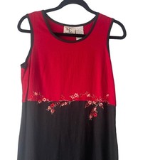 Ease Sport Vintage 90s Size 8 Linen Blend Black Red Floral Jumper Maxi Dress