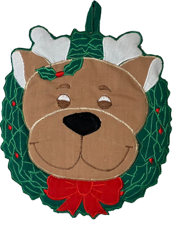 Vintage 1980s CHRISTMAS REINDEER/RED BOW/WREATH POTHOLDER~9" Holiday Hot Pad - Picture 1 of 10