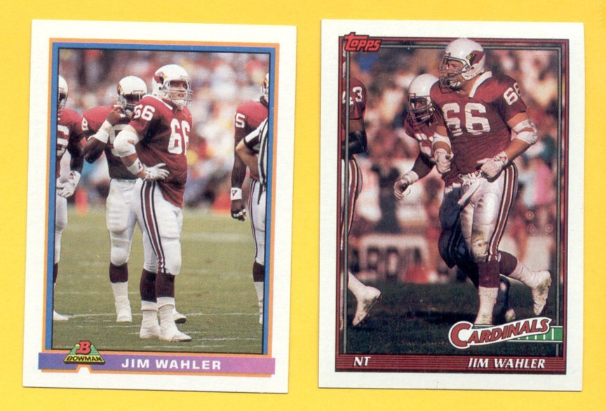 1991 Topps Bowman JIM WAHLER Arizona Cardinals Rookie RC 2-Card Lot