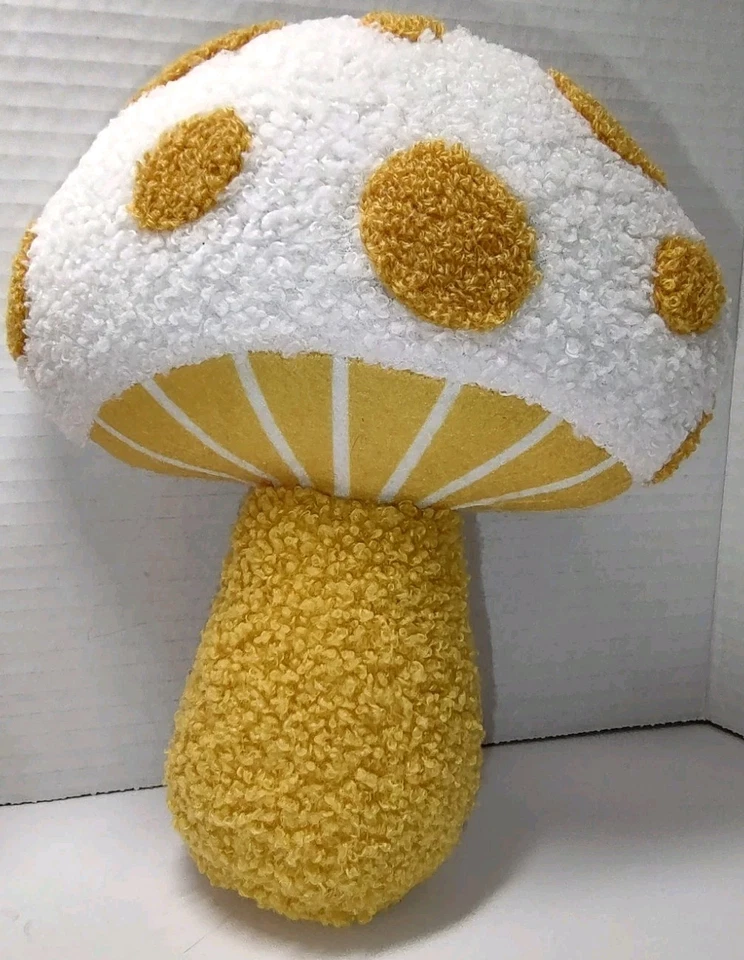 Pair Retro Harvest Orange Yellow Mushroom Decorative Pillows Weighted Standing - Image 2 of 4