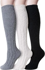 Fuzzy Socks for Women 3 Pairs Knee High Fluffy Soft Warm Stocking Cozy Slipper P