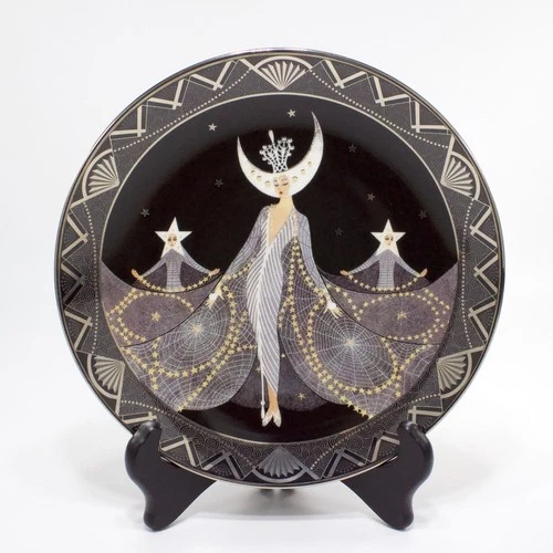 Erte Art Deco Queen of the Night Plate Black Platinum Trim Vintage 8"