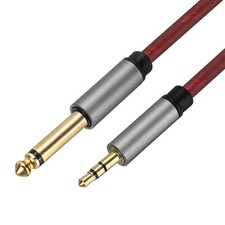 1/4" TS to 1/8" TRS Audio Cable, 7FT Stereo Patch Cord 4.5mm Dia, Brown