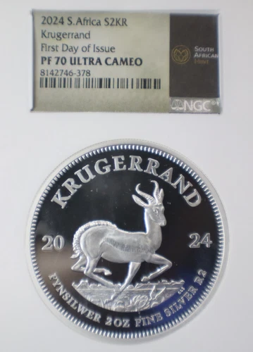 2024 Krugerrand 2 oz Silver NGC PF70 FDOI South Africa Special Label Large Slab