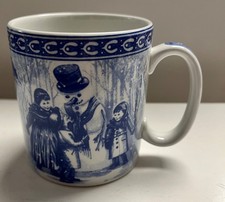 Vintage Spode PIERWSZE WYDANIE Wiktoriański kubek dziecięcy Kolekcja „Snowman” Niebieski pokój