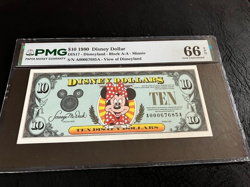 1990 AA-Minnie $10 RARE Disney Dollar-DIS 17-PMG 66 EPQ-Graded Gem-A00067685A