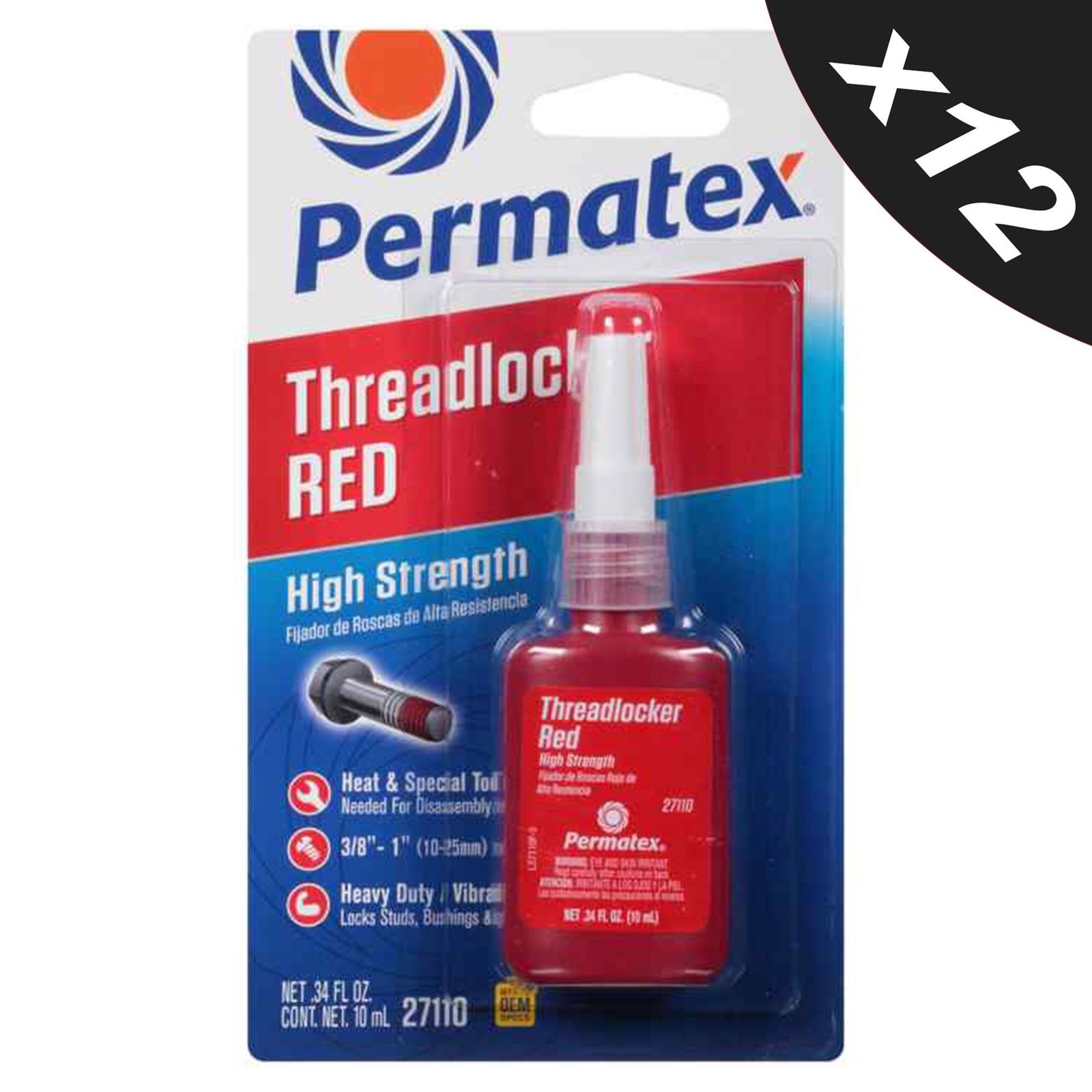 12x Threadlock High Strength Fast Acting Nut & Bolt Thread Lock Sealant - 10ml